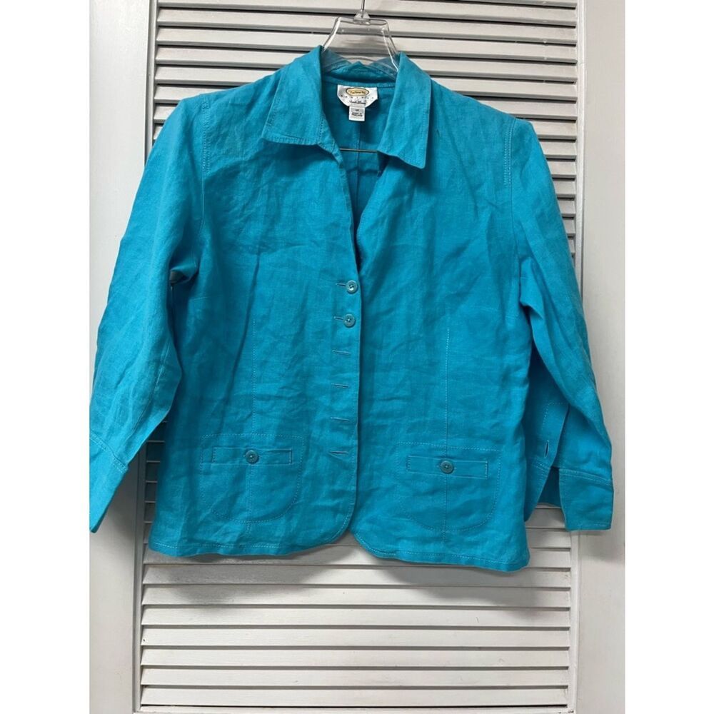 Talbots Turquoise Button-Front Linen Jacket sz12